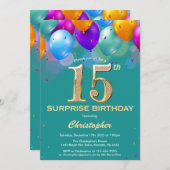 Überraschung 15. Geburtstag Aquamarin und Gold Bal Einladung (Vorne/Hinten)