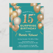 Überraschung 15. Geburtstag Aquamarin und Gold Bal Einladung (Vorne/Hinten)