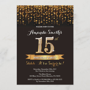 Überraschung 15. Geburtstag Einladung Black and Go