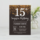 Überraschung 15. Geburtstag Einladung Gold Glitzer (Stehend Vorderseite)