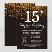 Überraschung 15. Geburtstag Einladung Gold Glitzer (Vorne/Hinten)