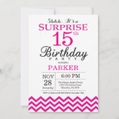 Überraschung 15. Geburtstag Einladung Hot Pink Zic (Vorderseite)