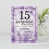 Überraschung 15. Geburtstag Einladung Lila Glitzer (Stehend Vorderseite)