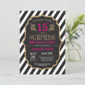 Überraschung 15. Geburtstag Einladung Pink Black G (Stehend Vorderseite)