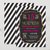 Überraschung 15. Geburtstag Einladung Pink Black G (Vorne/Hinten)