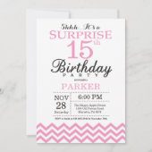 Überraschung 15. Geburtstag Einladung Pink Zickzac (Vorderseite)