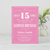 Überraschung 15. Geburtstag Einladung Rosa und Wei (Stehend Vorderseite)