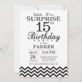 Überraschung 15. Geburtstag Einladung Schwarz Zick (Vorderseite)