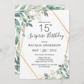 Überraschung 15. Geburtstag Eukalyptus Greenery & Einladung (Vorne/Hinten)