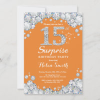 Überraschung 15. Geburtstag Orange und Silver Diam
