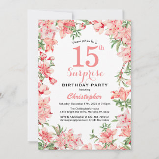 Überraschung 15. Geburtstag Pink Boho Botanische F Einladung