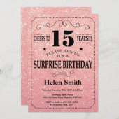 Überraschung 15. Geburtstag Pink Rose Gold Glitzer Einladung (Vorne/Hinten)