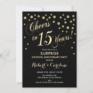 Überraschung 15. Hochzeitstag - Black & Gold Einladung
