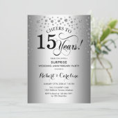 Überraschung 15-jähriges Party - Silver Black Einladung (Stehend Vorderseite)