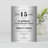 Überraschung 15-jähriges Party - Silver Black Einladung (Stehend Vorderseite)