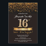 Überraschung 16. Geburtstag Einladung Black and Go<br><div class="desc">Überraschung 16. Geburtstag Einladung. Schwarz-Gold-Glitzer. Erwachsene Geburtstagsparty einladen. Frauen oder Männer schnappen sich.
Für weitere Anpassungen klicken Sie bitte auf die Schaltfläche "Anpassen" und verwenden Sie unser Designwerkzeug,  um diese Vorlage zu ändern.</div>