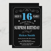 Überraschung 16. Geburtstag Einladung Blau und Sch (Vorne/Hinten)