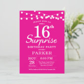 Überraschung 16. Geburtstag Einladung Hot Pink (Stehend Vorderseite)
