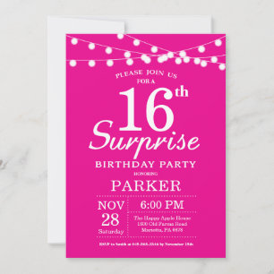 Überraschung 16. Geburtstag Einladung Hot Pink