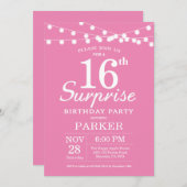 Überraschung 16. Geburtstag Einladung Pink (Vorne/Hinten)