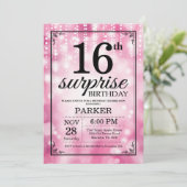 Überraschung 16. Geburtstag Einladung Pink Glitzer (Stehend Vorderseite)