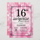 Überraschung 16. Geburtstag Einladung Pink Glitzer (Vorne/Hinten)