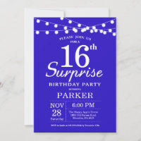 Überraschung 16. Geburtstag Einladung Royal Blue