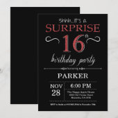 Überraschung 16. Geburtstag Einladung Schwarz und  (Vorne/Hinten)