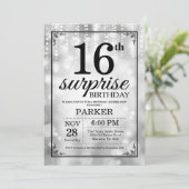 Überraschung 16. Geburtstag Einladung Silberner Gl (Stehend Vorderseite)