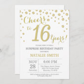 Überraschung 16. Geburtstag Gold Glitzer Diamond Einladung (Vorne/Hinten)