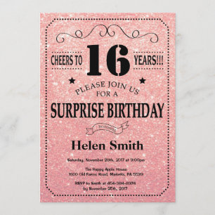 Überraschung 16. Geburtstag Pink Rose Gold Glitzer Einladung