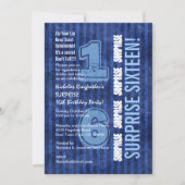 ÜBERRASCHUNG 16. Moderne Blaue Streifen W554 Einladung (Vorderseite)