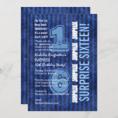 ÜBERRASCHUNG 16. Moderne Blaue Streifen W554 Einladung (Vorne/Hinten)