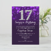 Überraschung 17. Geburtstag - Lila Silber Einladung (Stehend Vorderseite)