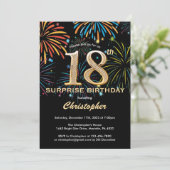 Überraschung 18. Geburtstag Black Gold Regenbogen Einladung (Stehend Vorderseite)