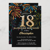Überraschung 18. Geburtstag Black Gold Regenbogen Einladung (Vorne/Hinten)