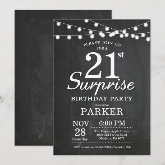 Überraschung 18. Geburtstag Einladung Chalkboard (Vorne/Hinten)