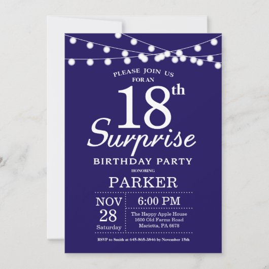 Überraschung 18. Geburtstag Einladung Navy Blue (Vorderseite)
