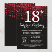Überraschung 18. Geburtstag Einladung Roter Glitze (Vorne/Hinten)