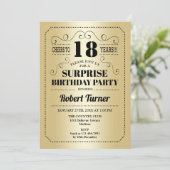 Überraschung 18. Geburtstag - Gold Black Einladung (Stehend Vorderseite)