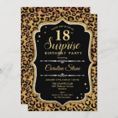Überraschung 18. Geburtstag - Leopard Black Gold Einladung (Vorne/Hinten)