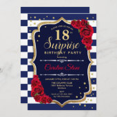 Überraschung 18. Geburtstag - Navy White Red Einladung (Vorne/Hinten)