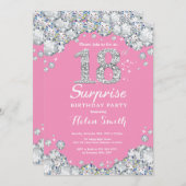 Überraschung 18. Geburtstag Pink und Silver Diamon Einladung (Vorne/Hinten)