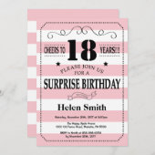Überraschung 18. Geburtstag Rosa und weiße Streife Einladung (Vorne/Hinten)