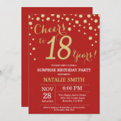 Überraschung 18. Geburtstag Rot und Gold Diamond Einladung (Vorne/Hinten)