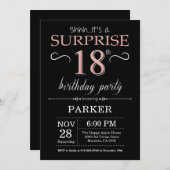 Überraschung 18. Geburtstag Schwarz und Rose Pink Einladung (Vorne/Hinten)