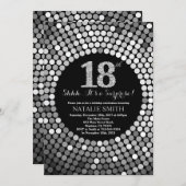 Überraschung 18. Geburtstag Schwarzer und Silberne Einladung (Vorne/Hinten)