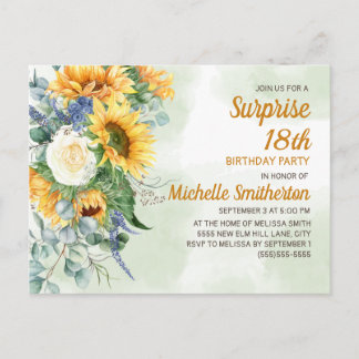 Überraschung 18. Geburtstag Sonnenblumen Eukalyptu Postkarte