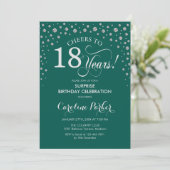 Überraschung 18. Geburtstagsparty - Grünes Silber Einladung (Stehend Vorderseite)
