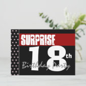Überraschung 18. Geburtstagsparty Modernes Schwarz Einladung (Stehend Vorderseite)